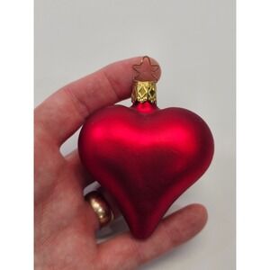 Red Matte Heart Christmas Ornament Blown Glass Star Hanger Holiday Decor Germany